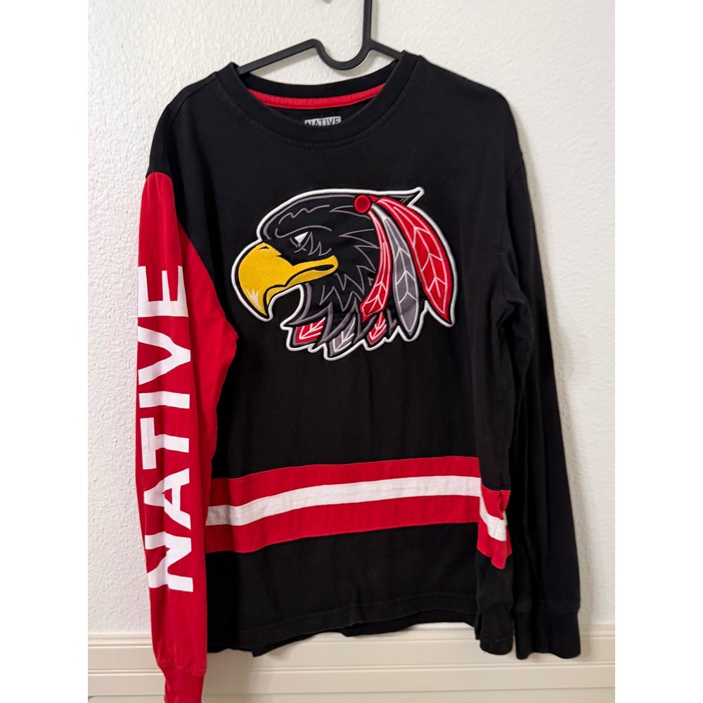 Native Borne Mens Long Sleeve Jersey Shirt Black Red Eagle Graphic Size M